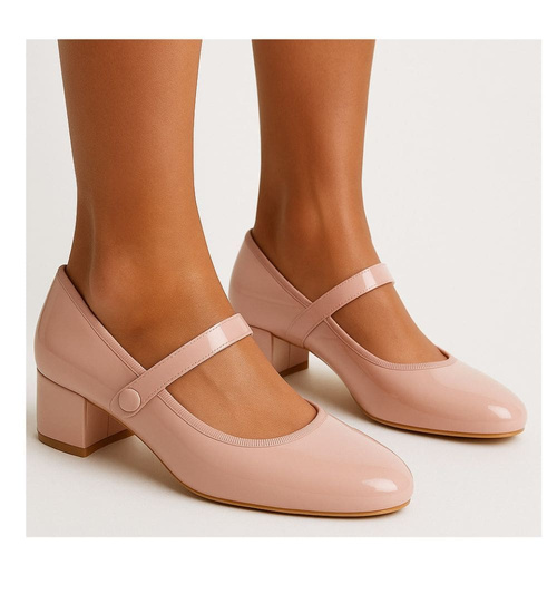 Ciemno beżowe czółenka z paskiem na niskim obcasie /E8-2 17730 W182/