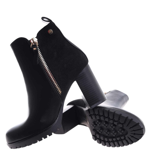 Botki damskie na stabilnym obcasie Czarne /E1-3 18318 T4814/