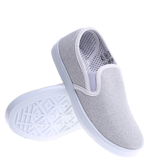 Wsuwane srebrne dziewczęce tenisówki slip on /G5-2 14827 T116/