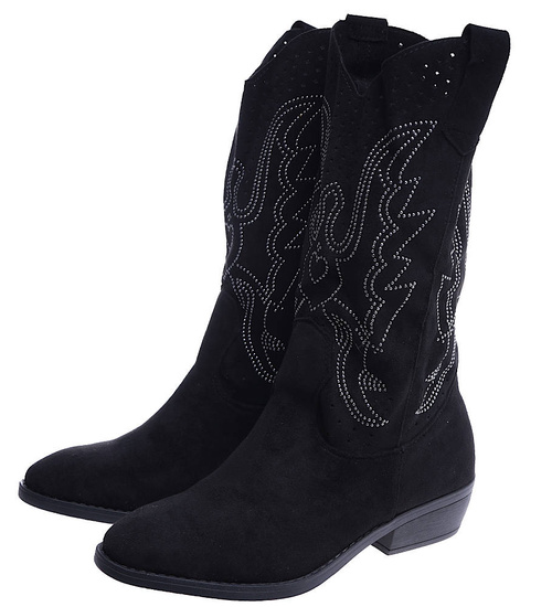 Ażurowe czarne kozaki kowbojki /B1-3 14759 T690/