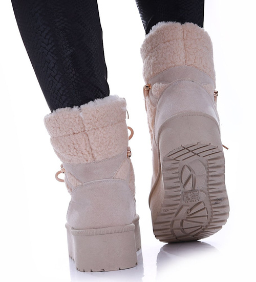 Beżowe ocieplane kozaki śniegowce na platformie /G6-1 17114 G388/