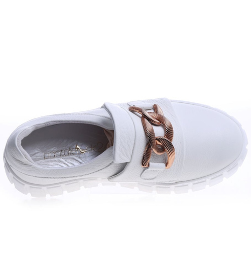 Skórzane półbuty damskie białe na platformie /D7-3 13606 N196/