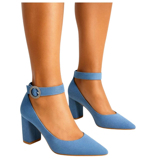 Niebieskie czółenka z paskiem na słupku /G5-3 17768 G158/