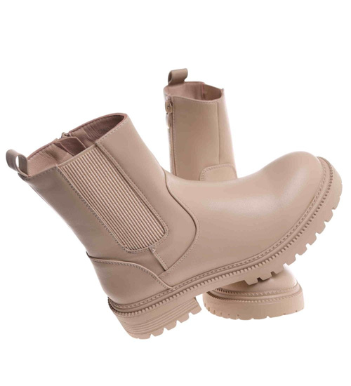 Beżowe botki damskie z ociepleniem /A4-2 18501 T238/