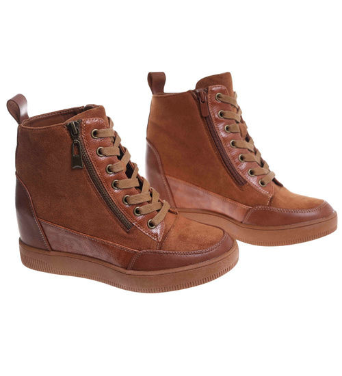 Czekoladowe trampki snekaersy na koturnie /i5-4 h2 18493 W12-3/