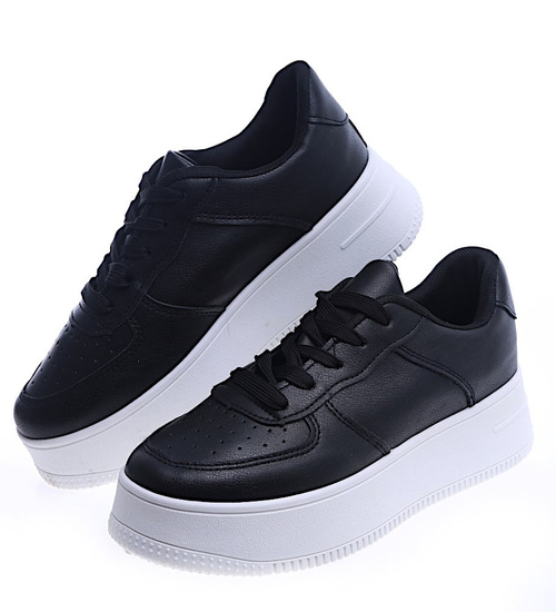 Wiązane sportowe buty damskie czarne /D7-2 13911 T292/