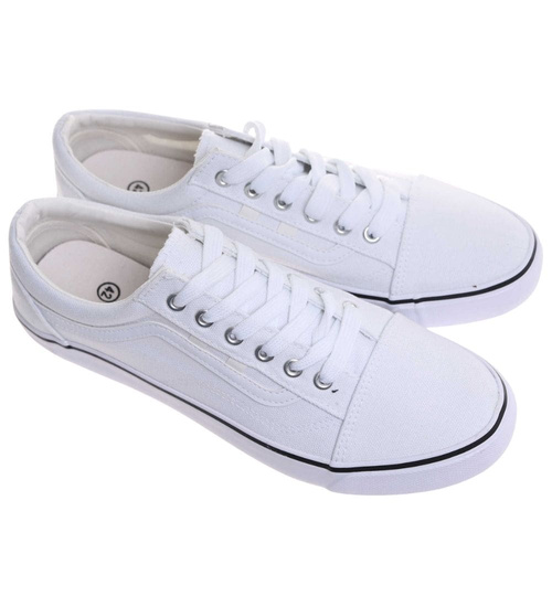 Trampki męskie niskie Sznurowane białe z tkaniny /B5-3 18010 T238/