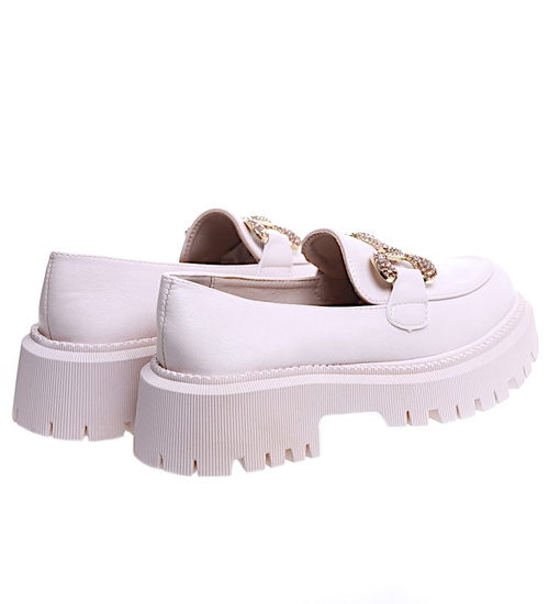 Beżowe wiosenne loafersy damskie półbuty na platformie /E8-1 15486 T336/