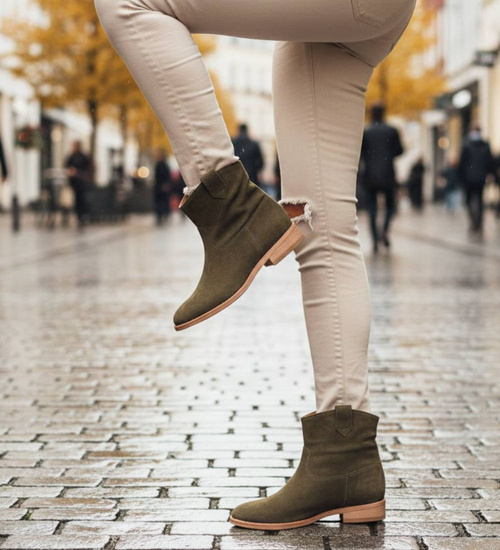 Botki damskie Lekko ocieplone Khaki /G6-2+H2 16899 T184/