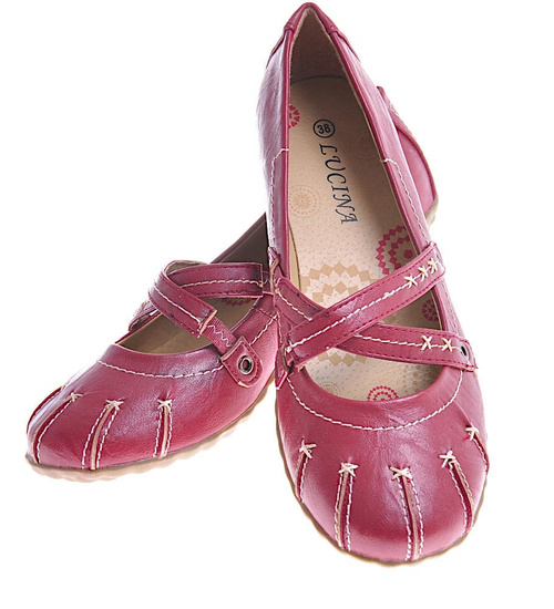 Bordowe damskie półbuty z paseczkiem /D7-2 12365 T086/