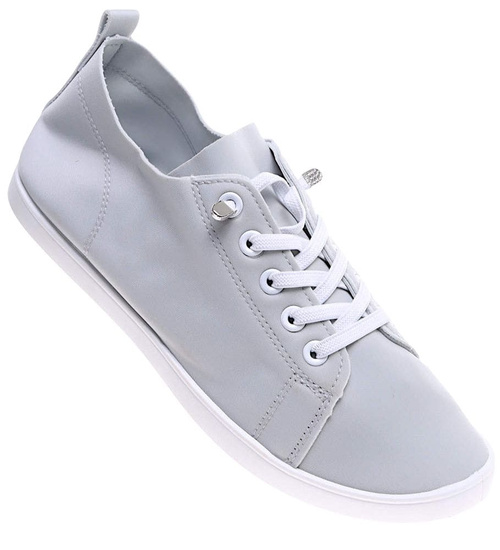 Szare sznurowane trampki damskie /B6-2 16215 T238/