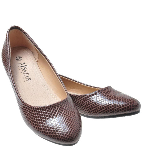 Modne damskie balerinki Brązowe /E7-2 7378 S078/