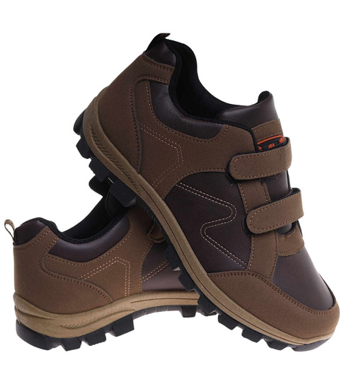 Brązowe męskie buty sportowe na rzepy /A4-3 18196 T388/