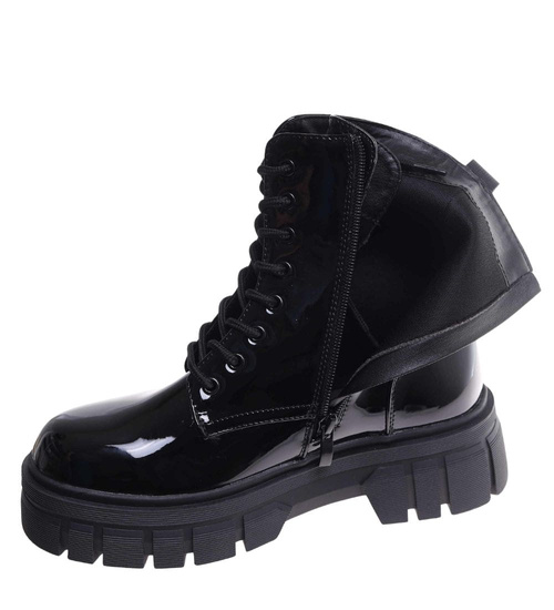 Czarne trapery damskie na platformie /E9-1 18209 W484/