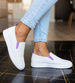 Biało fioletowe damskie tenisówki slip on /G7-2 17939 G137 +L3-2/