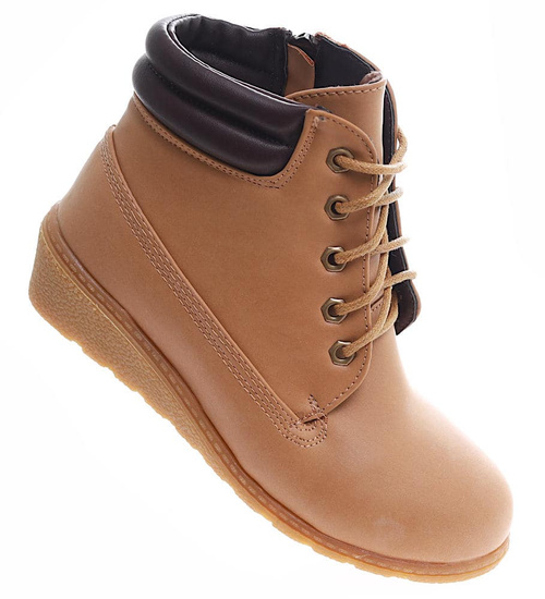 Kamelowe sznurowane botki na niskim koturnie /a10-2 +H2 16624 T7-38/