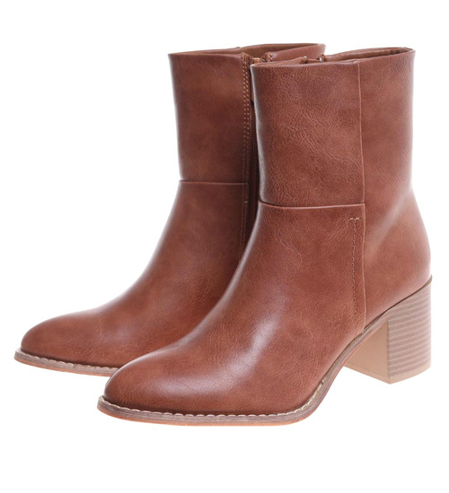 Karmelowe botki damskie na obcasie /i4-3 h2 18378 W381/