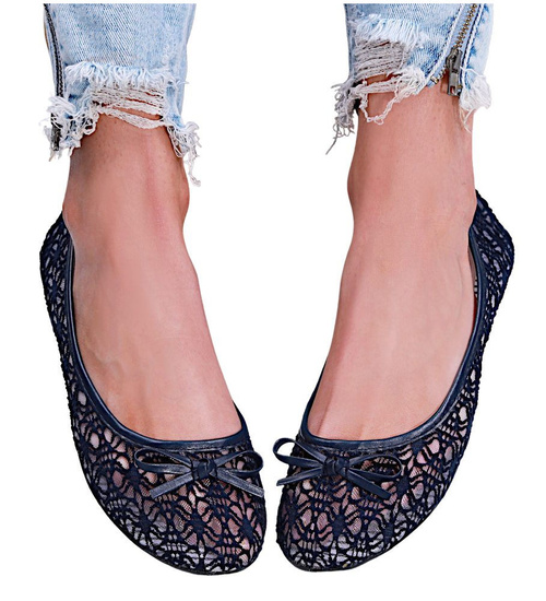 Granatowe balerinki z koronki /G12-2 16122 T182/