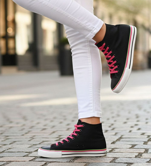 Czarne wysokie trampki damskie /G7-2 7824 S097/