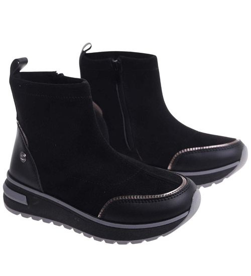 Sportowe botki damskie na zimę czarne /B4-1 18556 W205/