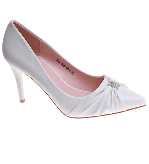 Białe czółenka damskie na szpilce /D3-3 17752 G156/