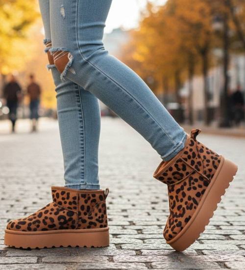 Krótkie kozaki śniegowce eskimoski Leopard /G9-3 18535 G284/