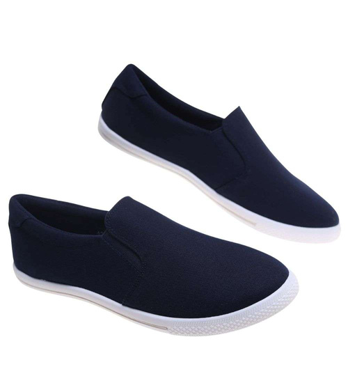 Wsuwane materiałowe trampki slip on Granatowe /E2-3 18737 T280/