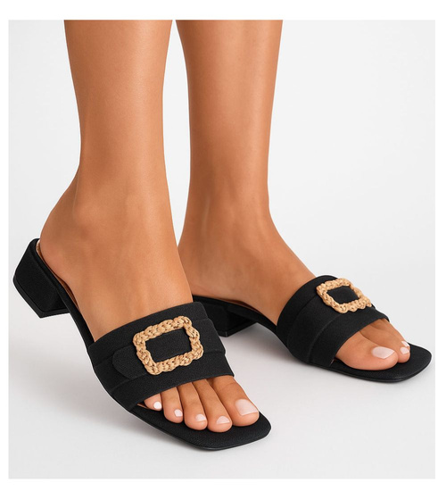 Klapki damskie na płaskim obcasie Czarne /G13-2 17841 G2856/