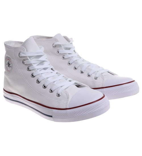 Trampki męskie wysokie Sznurowane białe z tkaniny /C3-3 17974 T232/