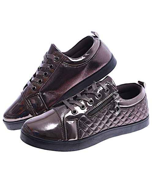 Brązowe trampki damskie sznurowane /B1-2 14664 T231/