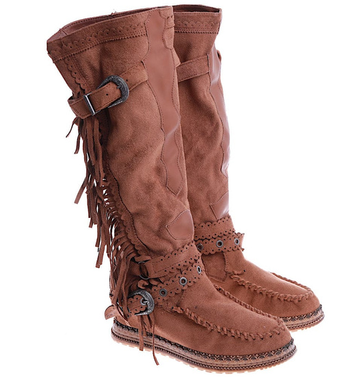 Karmelowe kozaki boho na ukrytym koturnie /G5-3 14845 T331/