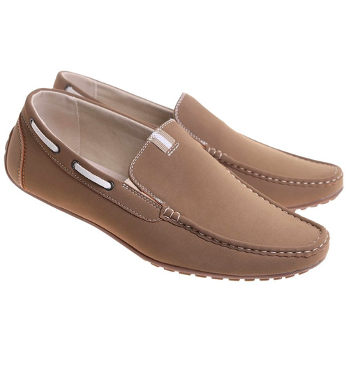 Mokasyny męskie Beżowe wsuwane półbuty /E9-3 17818 T345/