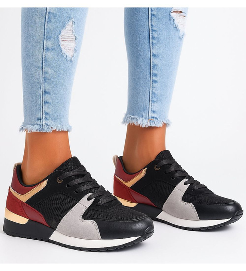 Sznurowane czarno bordowe buty sportowe /D3-3 +H2 15772 T089/