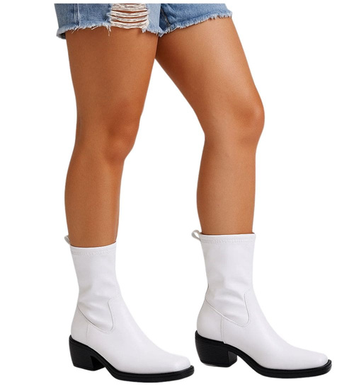 Białe botki damskie na niskim obcasie /E3-2 +i5-216858 G284 +H2/