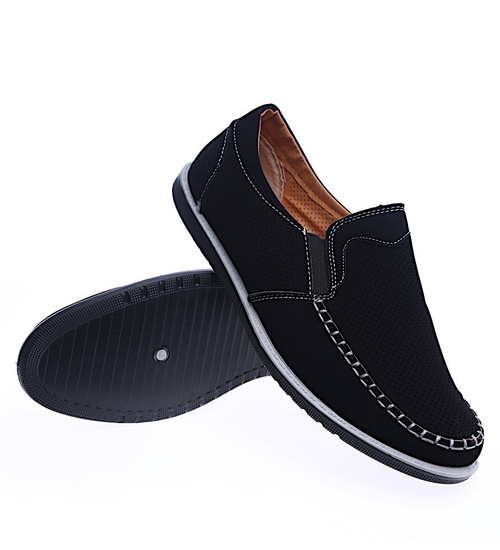 Wsuwane męskie półbuty Czarne /F2-2 14215 T490/