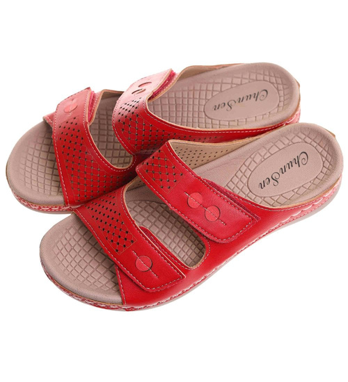 Czerwone klapki damskie na rzepy /B2-2 17859 T286/