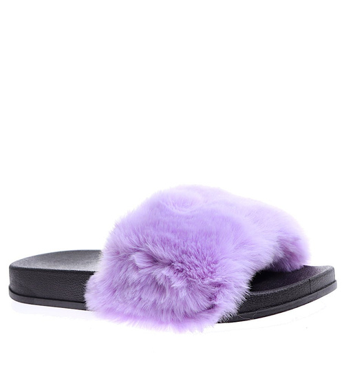 Fioletowe klapki damskie z futerkiem /C7-2 15188 T193/