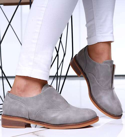 Wsuwane szare półbuty damskie /E2-2 16850 G158/