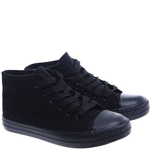 Wysokie dziewczęce trampki z tkaniny Czarne /E6-2 14252 T85-5/
