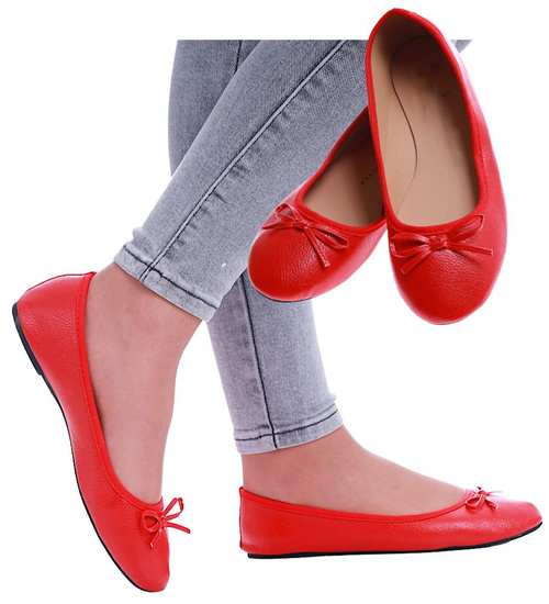 Czerwone balerinki damskie z kokardką /B3-1 4510 S098/