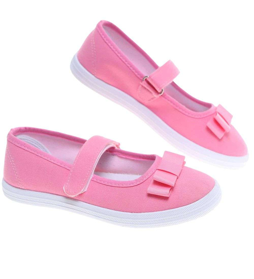 Różowe materiałowe baleriny na rzep /F9-2 18683 T122/