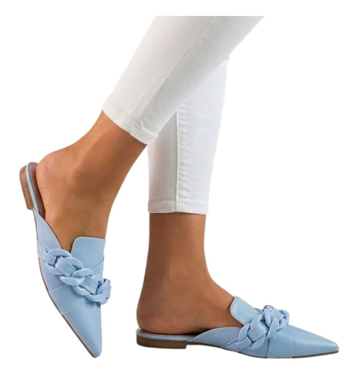 Niebieskie  damskie klapki z łańcuszkiem /G7-3 11780 T390