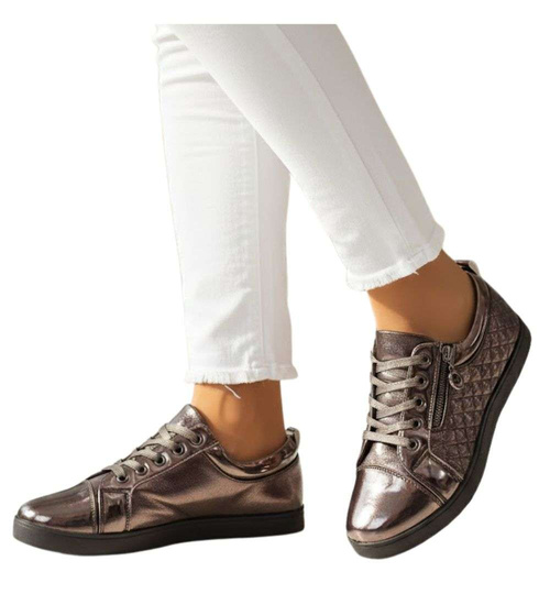 Brązowe trampki damskie sznurowane /B1-2 14664 T231/