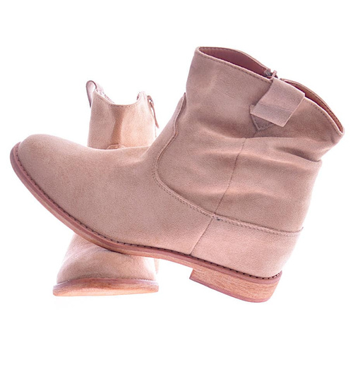 Zamszowe botki damskie na niskim koturnie Beżowe /A5-3+H2 12518 KH T266/