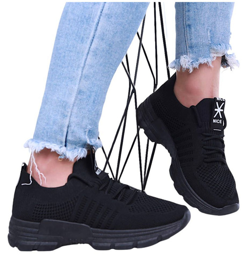 Wsuwane czarne buty sportowe damskie /D6-3 15618 T256/