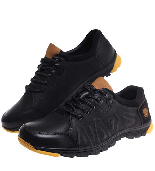 Czarne sznurowane obuwie trekkingowe /B2-2 18034 T386/