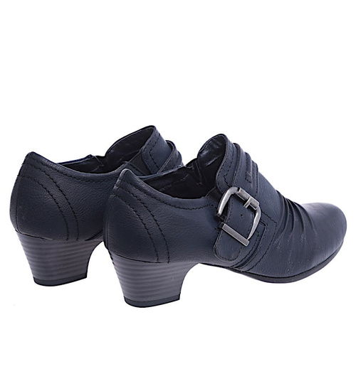 Czarne czółenka damskie na niskim obcasie z klamerką /E7-3 14766 T256/