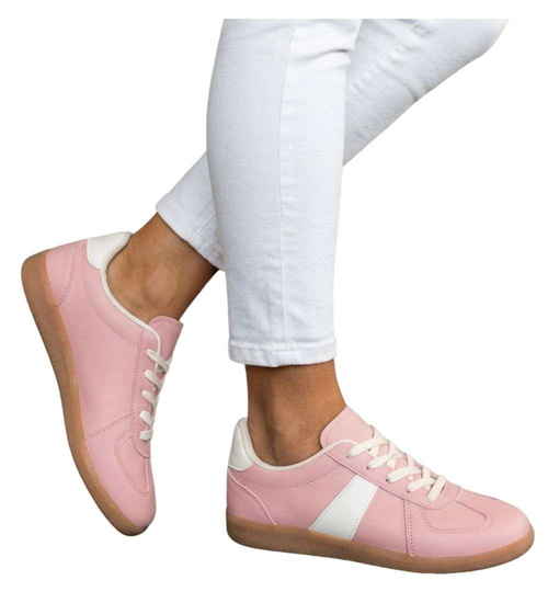 Wiązane snekaersy damskie różowe pastelowe /E6-3 18711 T177/