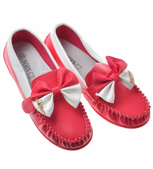Dziewczęce mokasyny z kokardą Czerwone /C7-2 8993 S1/