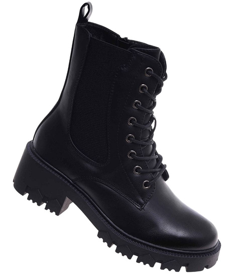 Czarne trapery damskie na platformie /A3-3 18284 W480/